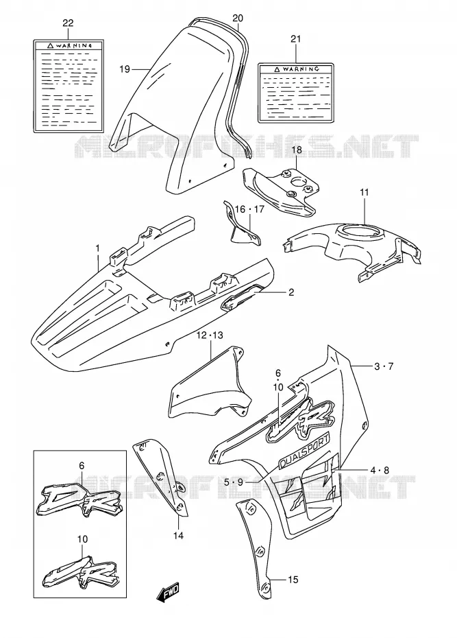 CARENAGES - ETIQUETTES (MODELE P) Suzuki MOTO 800 DR 1995  DR800SS(E4)