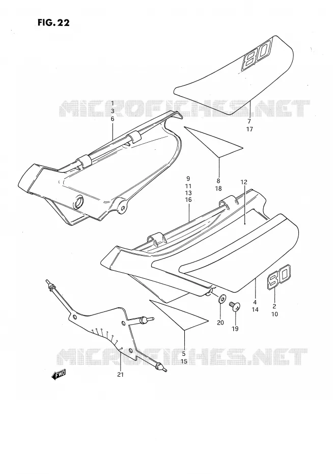 CARENAGES ARRIERE  (MODELE F/G/H/J/K/L/M) Suzuki MOTO 80 DS 1988  DS80J(E3)