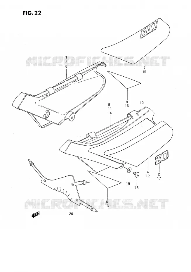 CARENAGES ARRIERE  (MODELE H/J/K/L/M) Suzuki MOTO 80 DS 1991  DS80M(E24)