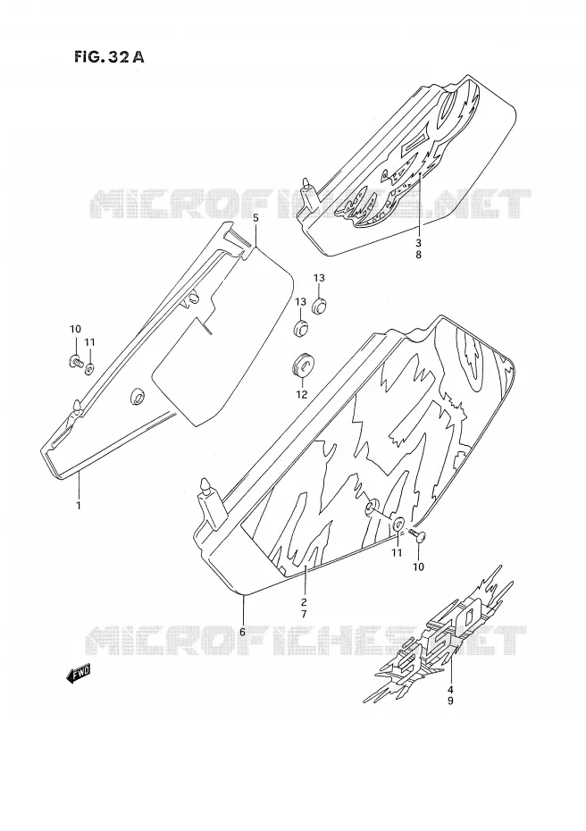 CARENAGES ARRIERE  (MODELE N/P/R) Suzuki MOTO 350 DR 1992  DR350SHN(E2)