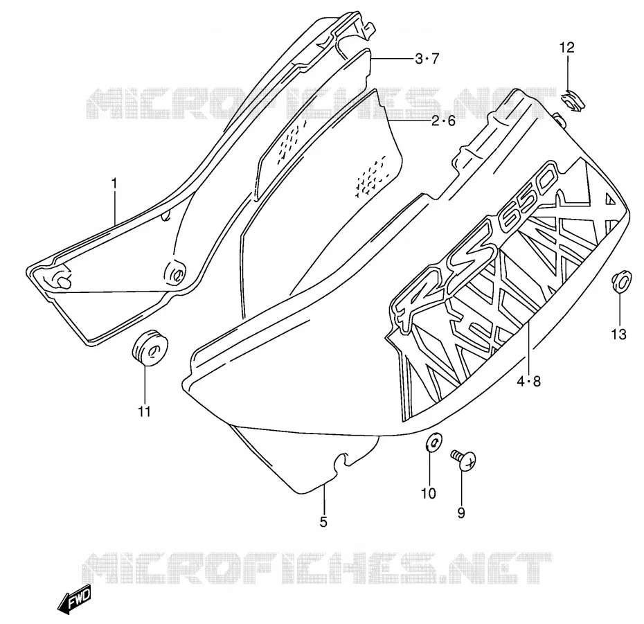 CARENAGES ARRIERE  (MODELE R/S) Suzuki MOTO 650 DR 1993  DR650RSEUP(E4)