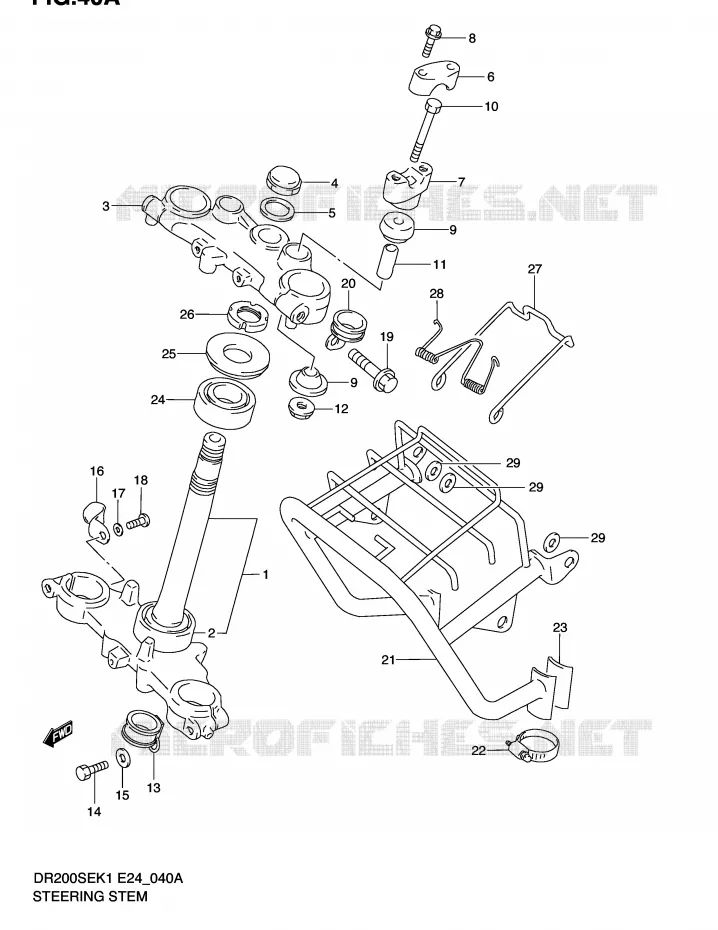 COLONNE DE DIRECTION (MODELE K2/K3/K4/K5 E6,E24) Suzuki MOTO 200 DR 2005  DR200SEK5(E24)