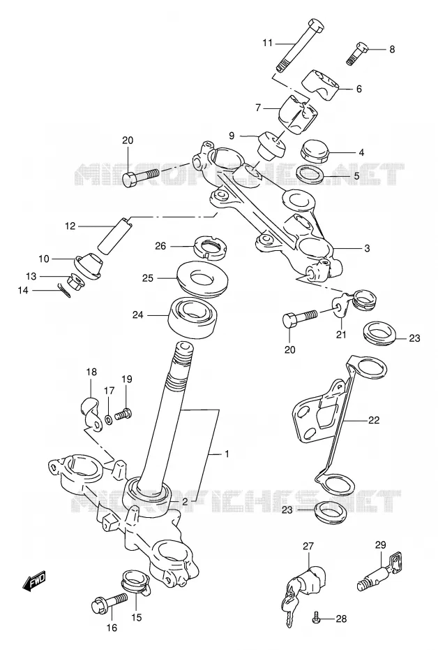COLONNE DE DIRECTION (MODELE R/S/T) Suzuki MOTO 125 DR 1994  DR125SER(E4)