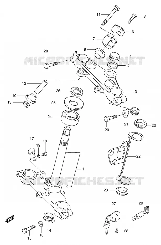 COLONNE DE DIRECTION (MODELE V/W/X/Y) Suzuki MOTO 125 DR 1994  DR125SER(E4)