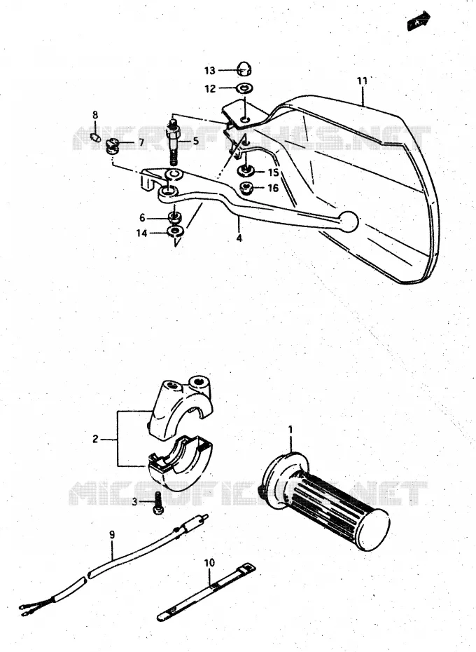 ENSEMBLE LEVIER - COMMODO DROIT (DR500RH) Suzuki MOTO 500 DR 1988  DR500J(G/H/J)