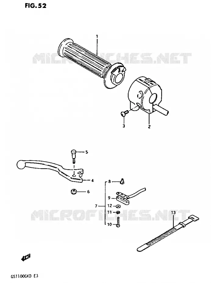 ENSEMBLE LEVIER - COMMODO DROIT Suzuki MOTO 1100 GS-G 1983  GS1100GKD(Z/2/D)