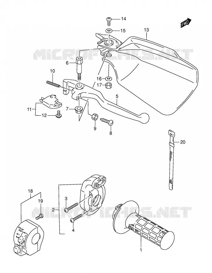 ENSEMBLE LEVIER - COMMODO DROIT Suzuki MOTO 250 DR 1995  DR250SES(E24)