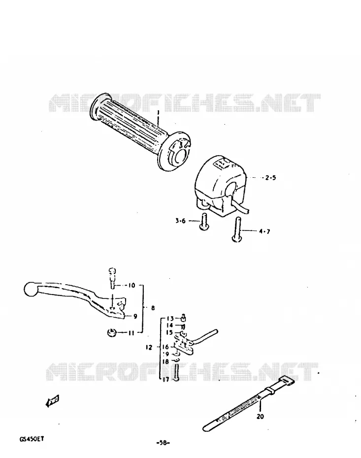 ENSEMBLE LEVIER - COMMODO DROIT Suzuki MOTO 450 GS-E 1980  GS450ET(T)