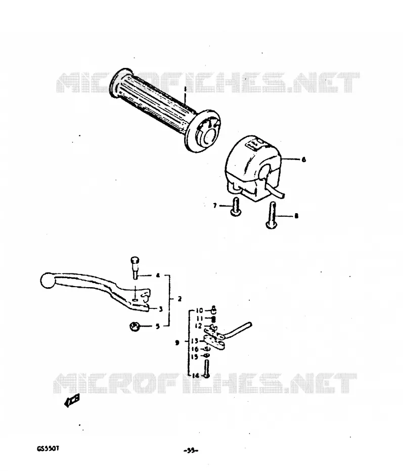 ENSEMBLE LEVIER - COMMODO DROIT Suzuki MOTO 550 GS 1980  GS550T(T)