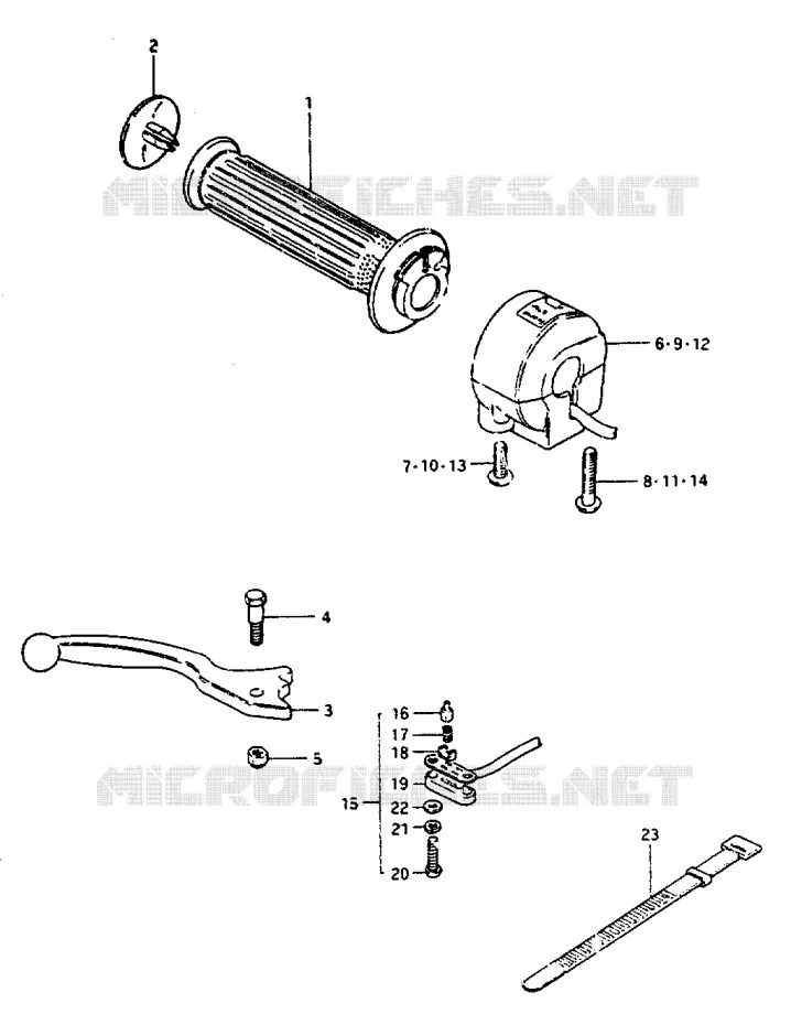 ENSEMBLE LEVIER - COMMODO DROIT Suzuki MOTO 550 GS 1981  GS550LX