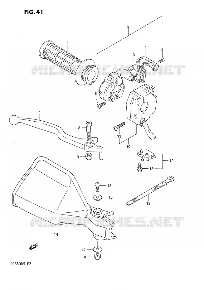 ENSEMBLE LEVIER - COMMODO DROIT Suzuki MOTO 650 DR 1991  DR650RUM(E2)
