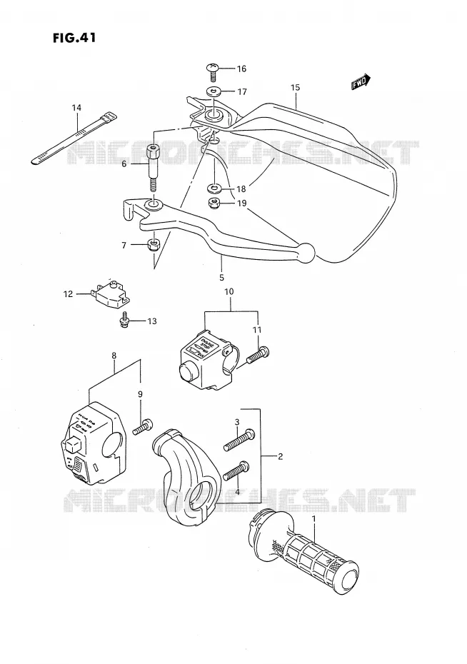 ENSEMBLE LEVIER - COMMODO DROIT Suzuki MOTO 650 DR 1992  DR650RN(E4)