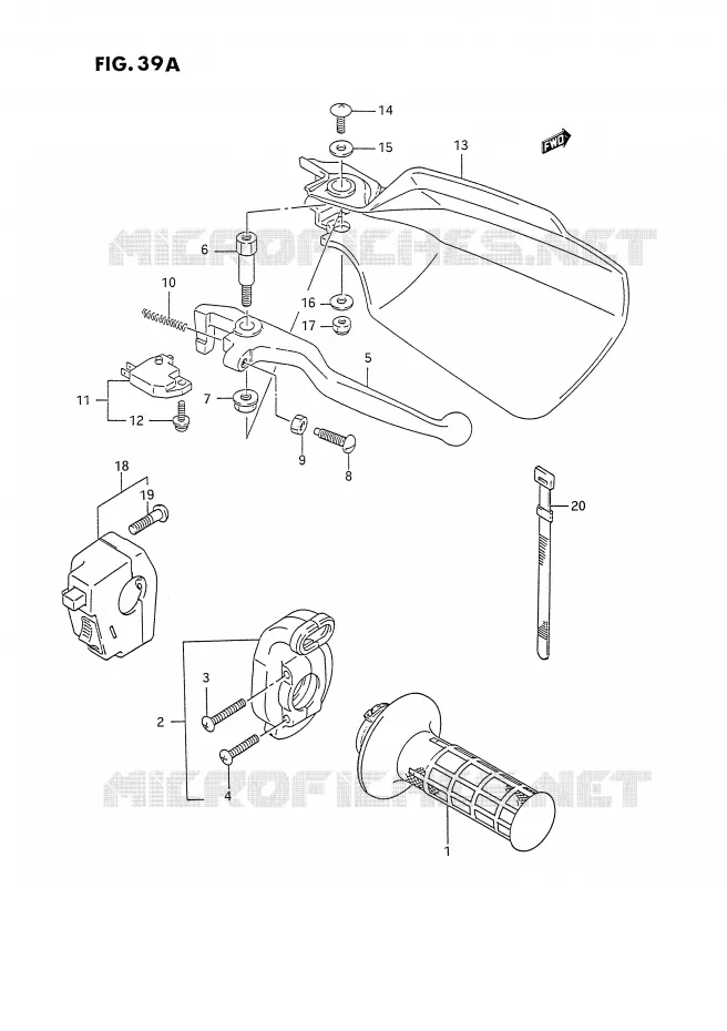 ENSEMBLE LEVIER - COMMODO DROIT (VOIR NOTE) Suzuki MOTO 350 DR 1993  DR350SUP(E2)