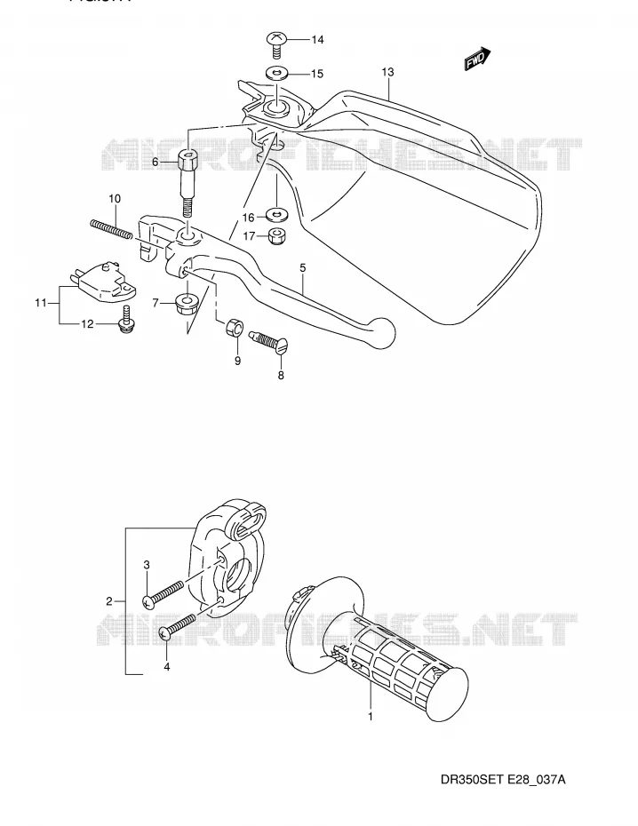 ENSEMBLE LEVIER - POIGNEE DROITE (MODELE N/P/R/S/T) Suzuki MOTO 350 DR 1994  DR350SER(E28)
