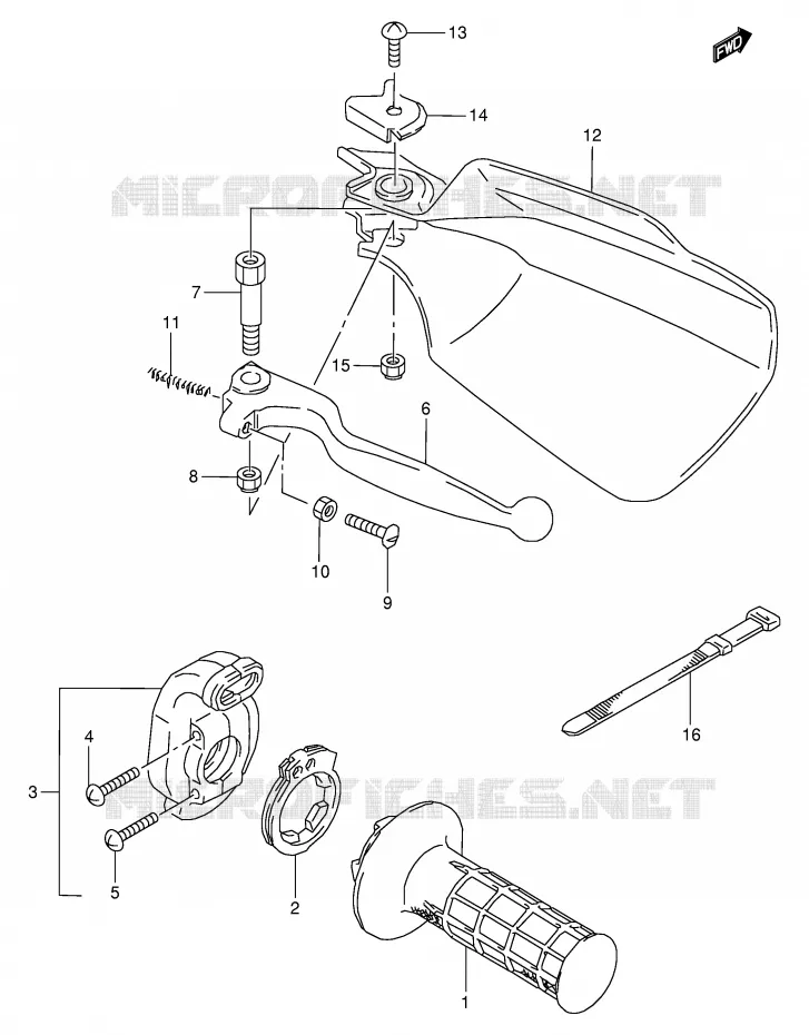 ENSEMBLE LEVIER - POIGNEE DROITE Suzuki MOTO 350 DR 1999  DR350X(E1)