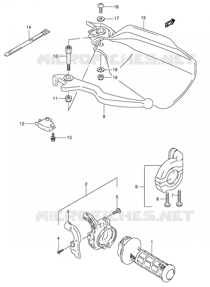ENSEMBLE LEVIER - POIGNEE DROITE Suzuki MOTO 800 DR 1992  DR800SN(E4)