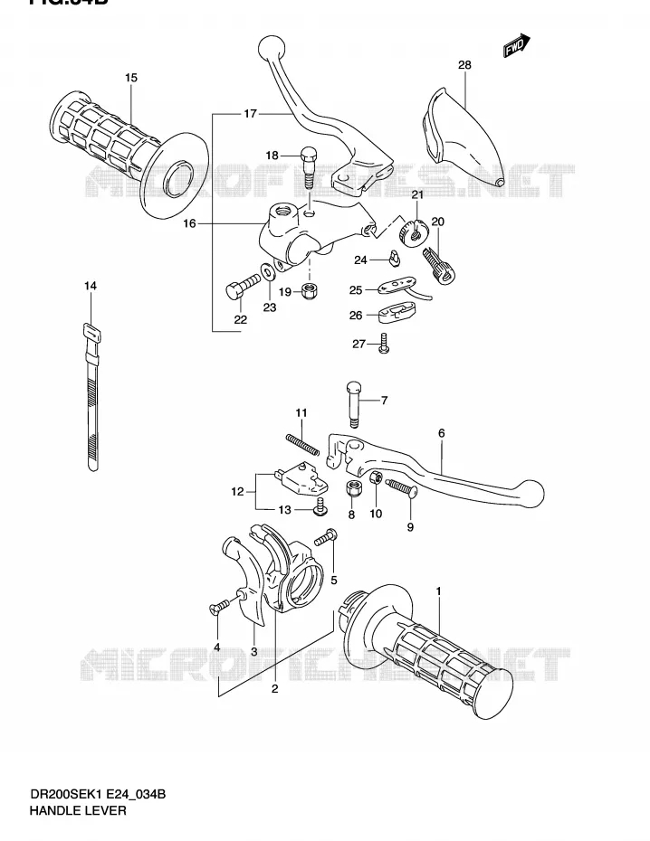 ENSEMBLE LEVIERS - POIGNEES (MODELE K2 E6,P9,MODELE K3/K4/K5 E6) Suzuki MOTO 200 DR 2001  DR200SEK1(E24)