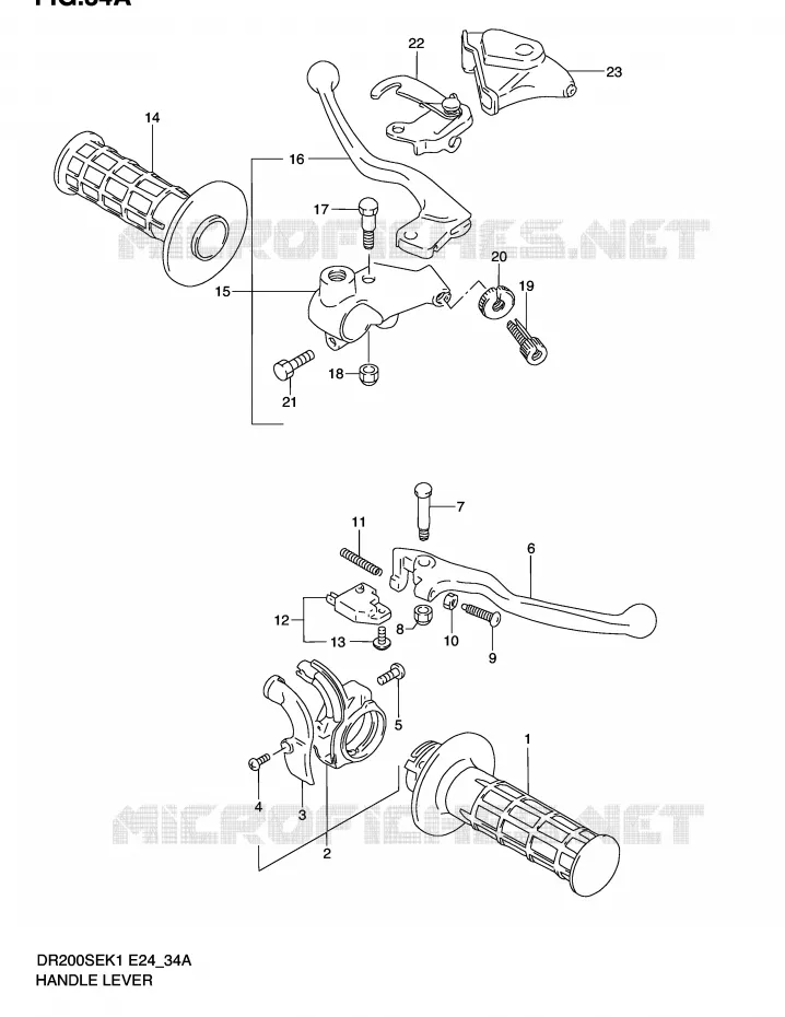 ENSEMBLE LEVIERS - POIGNEES (MODELE K2/K3/K4/K5 E24) Suzuki MOTO 200 DR 2004  DR200SEK4(E24)