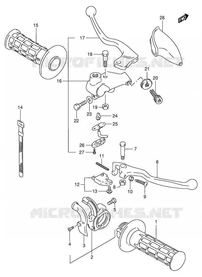 ENSEMBLE LEVIERS - POIGNEES Suzuki MOTO 200 DR 1999  DR200SEX(E24)