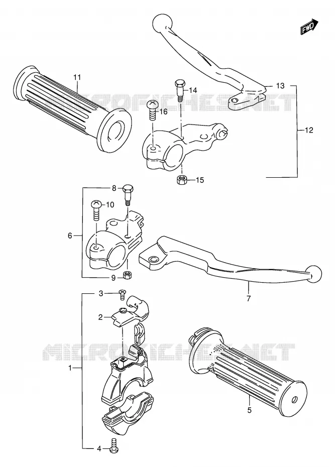 ENSEMBLE LEVIERS - POIGNEES Suzuki MOTO 80 DS 1997  DS80V(E24)
