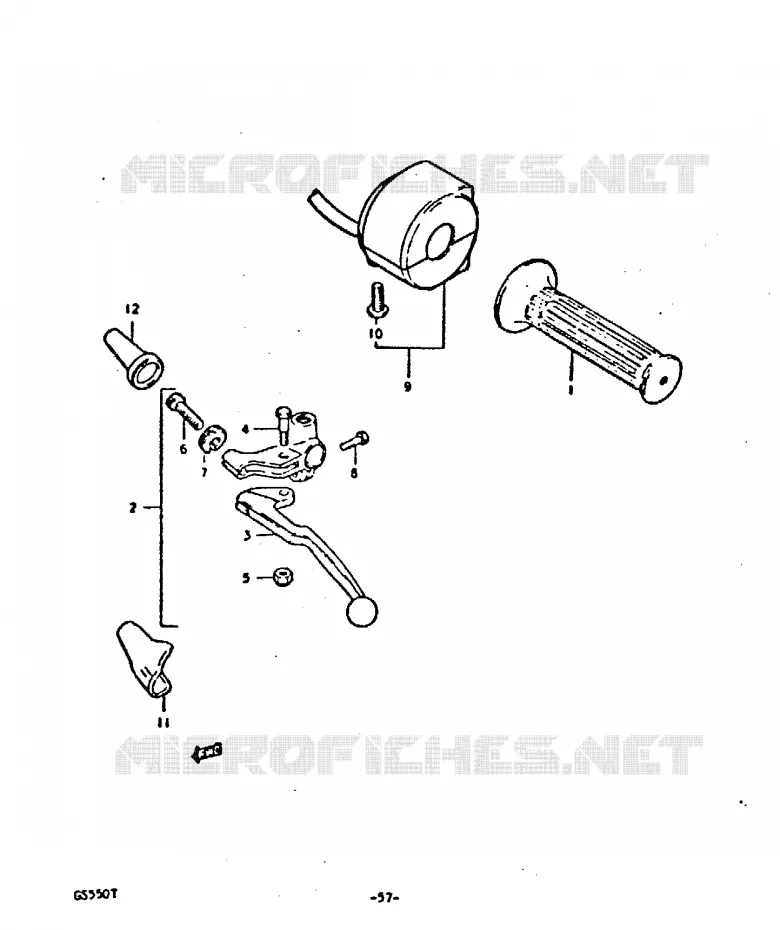 ENSEMBLE POIGNEE GAUCHE Suzuki MOTO 550 GS 1980  GS550DT(T)