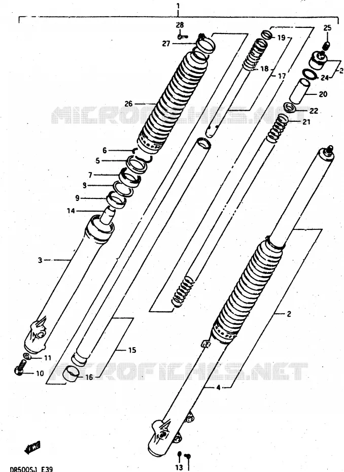 FOURCHE AVANT Suzuki MOTO 500 DR 1988  DR500J(G/H/J)
