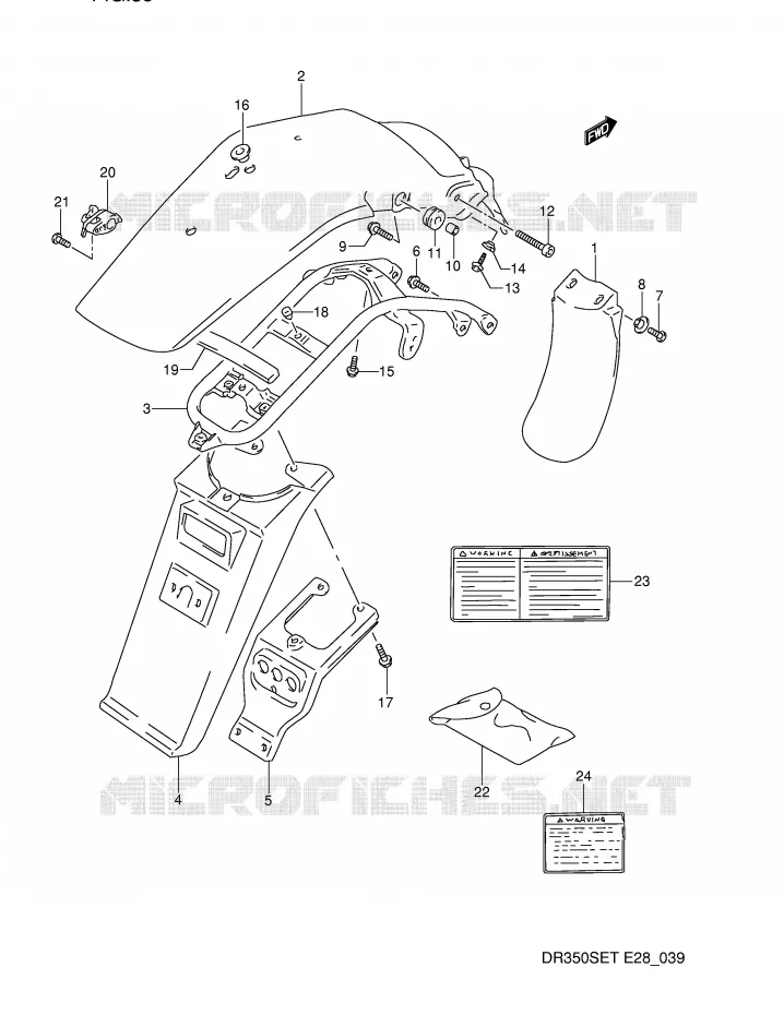 GARDE BOUE ARRIERE (MODELE L/M/N/P) Suzuki MOTO 350 DR 1992  DR350SN(E28)