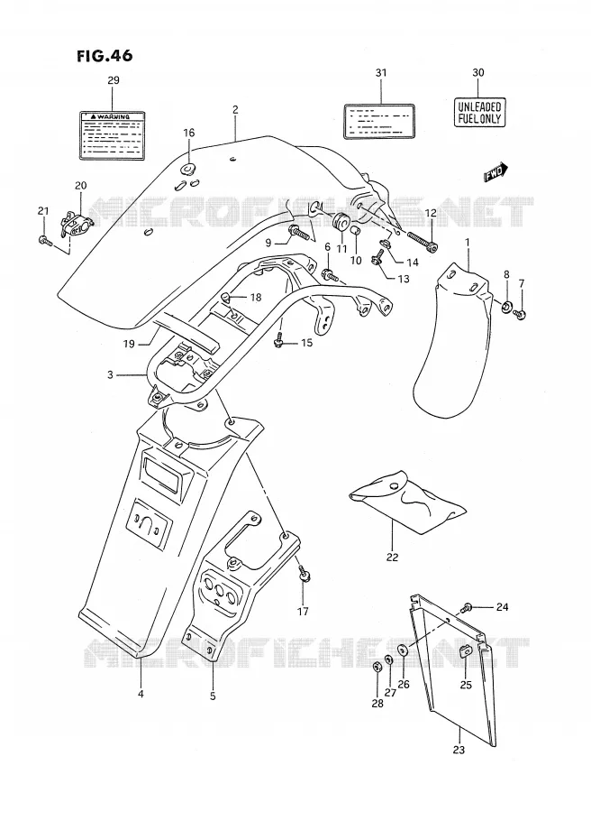 GARDE BOUE ARRIERE (MODELE L/M/N/P) Suzuki MOTO 350 DR 1993  DR350SP(E2)