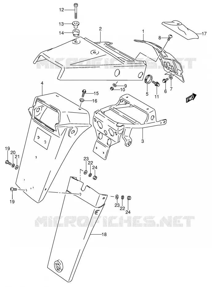 GARDE BOUE ARRIERE (MODELE M/N/P/R) Suzuki MOTO 650 DR 1992  DR650RSEUN(E4)