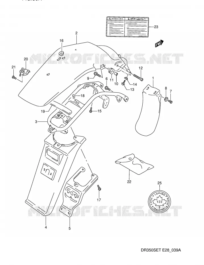 GARDE BOUE ARRIERE (MODELE R/S/T) Suzuki MOTO 350 DR 1991  DR350SM(E28)