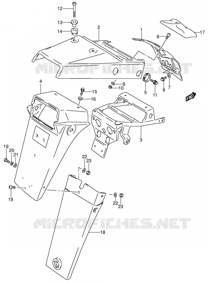 GARDE BOUE ARRIERE (MODELE S) Suzuki MOTO 650 DR 1993  DR650RSEUP(E4)