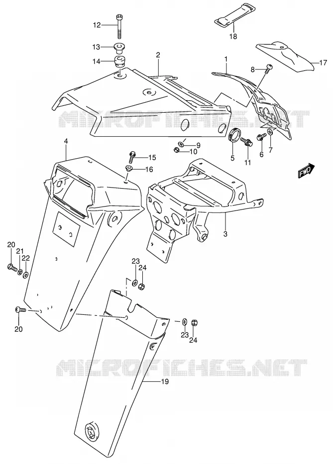 GARDE BOUE ARRIERE (MODELE T) Suzuki MOTO 650 DR 1995  DR650RSES(E4)