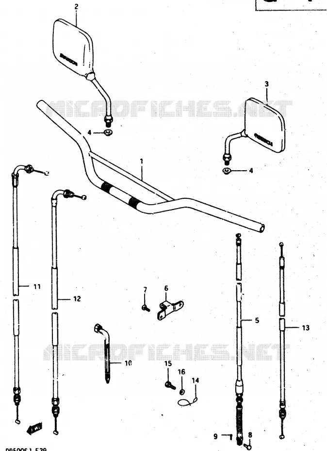 GUIDON - CABLES (MODELE G/H) Suzuki MOTO 500 DR 1987  DR500SH(G/H/J)