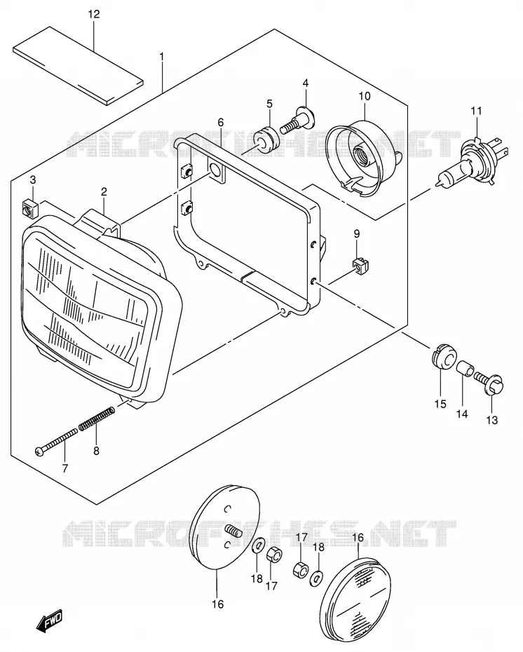 PHARE (MODELE K2/K3/K4/K5 E24) Suzuki MOTO 650 DR 2002  DR650SEK2(E4)