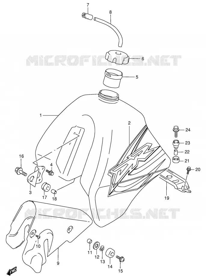 RESERVOIR D'ESSENCE (MODELE X) Suzuki MOTO 350 DR 1998  DR350W(E1)