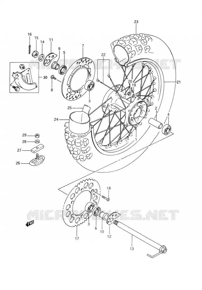 ROUE ARRIERE (MODELE R) Suzuki MOTO 350 DR 1990  DR350L(E28)