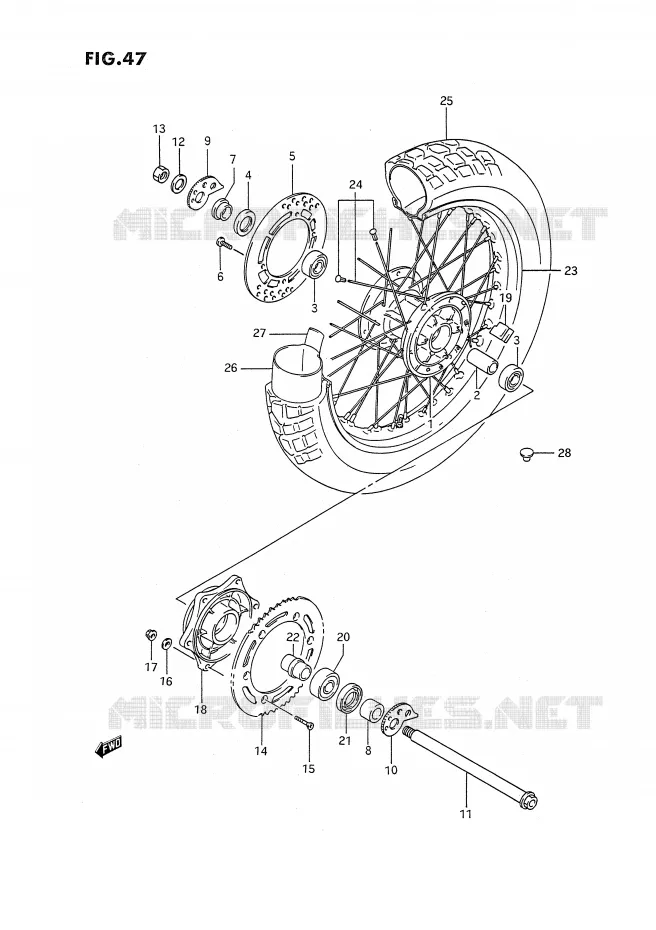 ROUE ARRIERE Suzuki MOTO 350 DR 1992  DR350SN/SHN(E2)