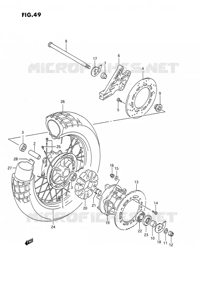 ROUE ARRIERE Suzuki MOTO 650 DR 1992  DR650RUN(E4)