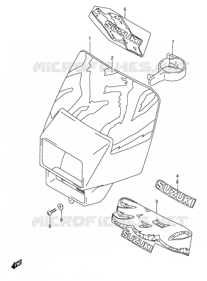 SUPPORT - CARENAGES DE PHARE (MODELE N/P/R/S/T) Suzuki MOTO 350 DR 1991  DR350M(E3)