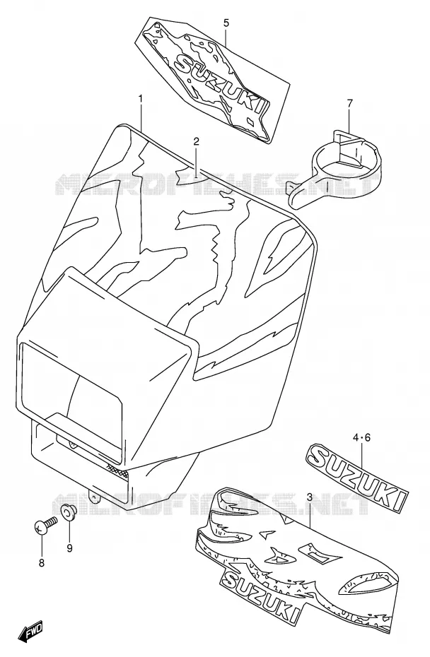 SUPPORT - CARENAGES DE PHARE (MODELE N/P/R/S/T) Suzuki MOTO 350 DR 1994  DR350R(E1)