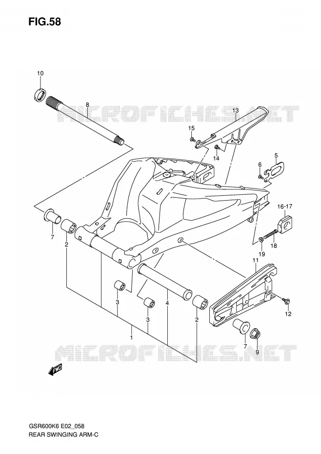 BRAS OSCILLANT ARRIERE Suzuki MOTO 600 GSR 2010  GSR600UL0(E2)