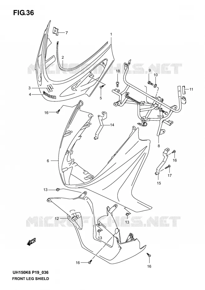 CARENAGES AVANT (MODELE K2) Suzuki SCOOTER 150 BURGMAN 2006  UH150K6(P19)