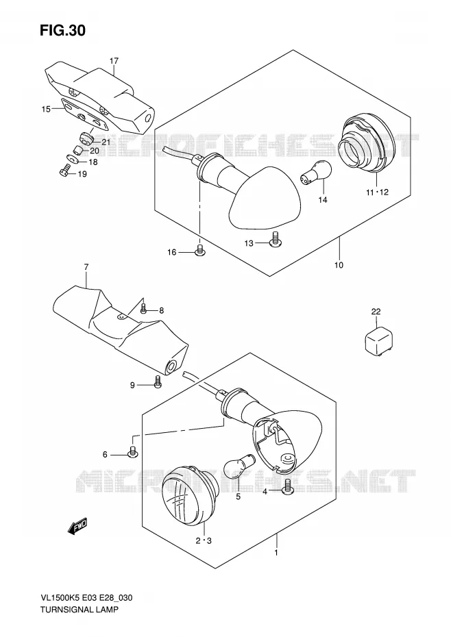 CLIGNOTANTS Suzuki MOTO 1500 BOULEVARD 2007  VL1500TK7(E3/E28)