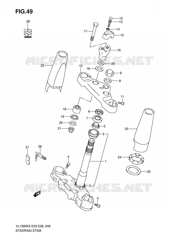 COLONNE DE DIRECTION Suzuki MOTO 1500 BOULEVARD 2005  VL1500K5(E3/E28)