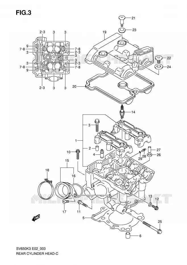 CULASSE ARRIERE (MODEL K3/K4/K5/K6) Suzuki MOTO 650 SV-S 2004  SV650SUK4(E2)