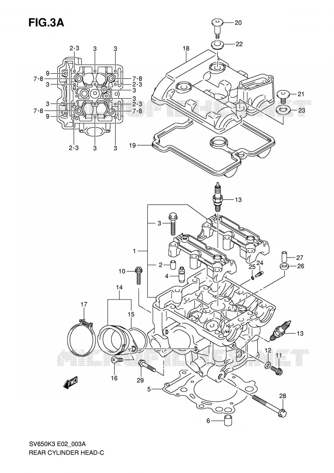 CULASSE ARRIERE (MODEL K7) Suzuki MOTO 650 SV-S 2004  SV650SUK4(E2)