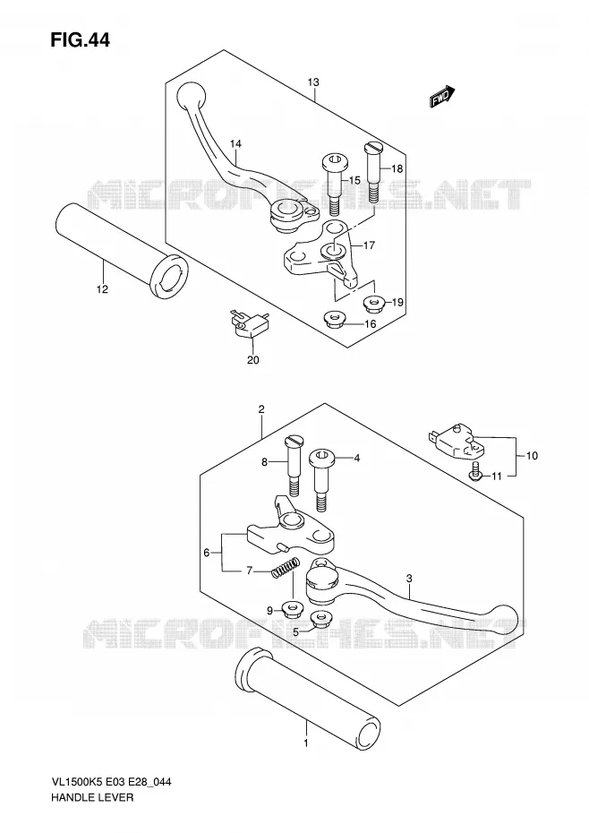 ENSEMBLE LEVIERS - POIGNEES (MODELE K5/K6) Suzuki MOTO 1500 BOULEVARD 2007  VL1500TK7(E3/E28)