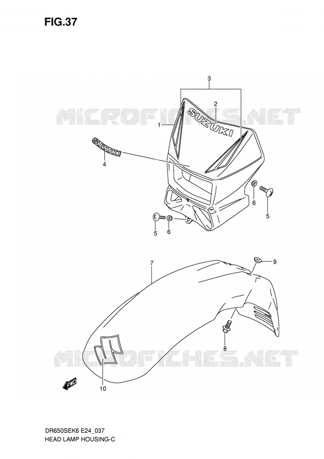 ENTOURAGE DE PHARE (MODEL K6/K7/K8) Suzuki MOTO 650 DR 2010  DR650SEL0(E24)