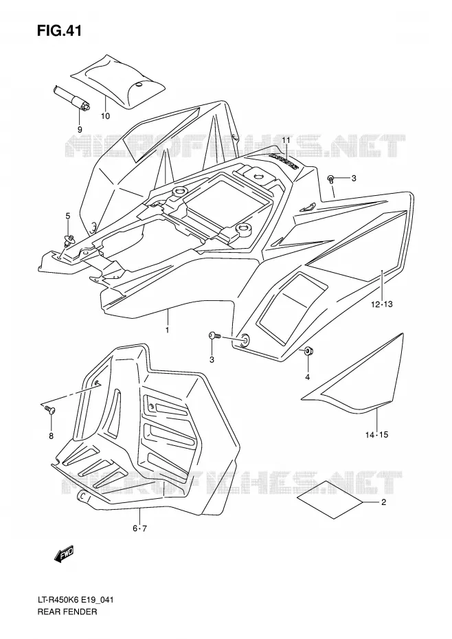 GARDE BOUE ARRIERE (MODEL K6/K7) Suzuki QUAD 450 QUADRACER 2009  LT-R450ZK9(E19)