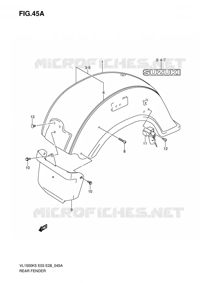 GARDE BOUE ARRIERE (MODEL K7) Suzuki MOTO 1500 BOULEVARD 2007  VL1500TK7(E3/E28)